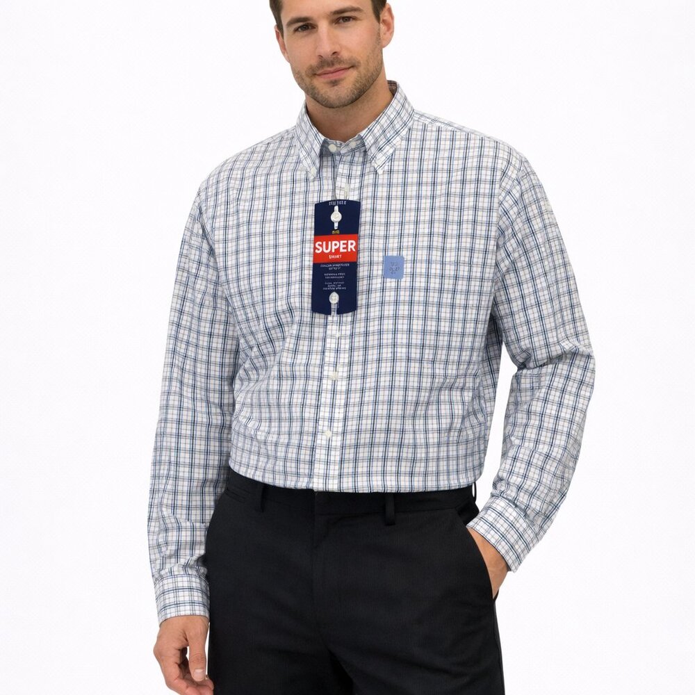 Stafford Men’s Big Fit Plaid Travel Performance Super Shirt – Size 18.5 - 36/37